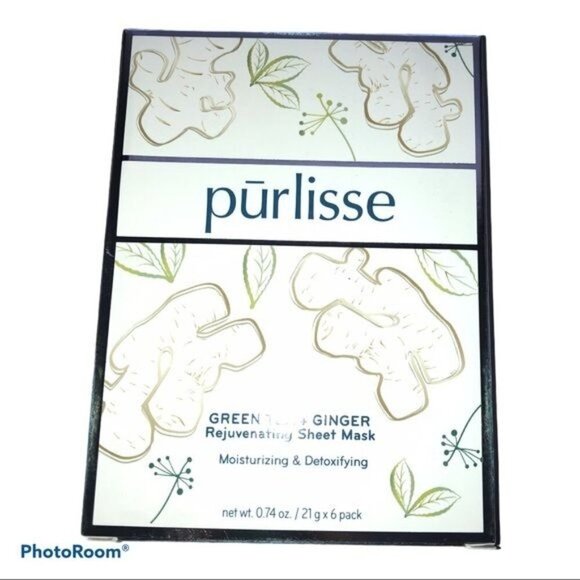 Purlisse Green Tea Ginger Rejuvenating Sheet Face Masks Spa Facial Moisturizes - Picture 4 of 4